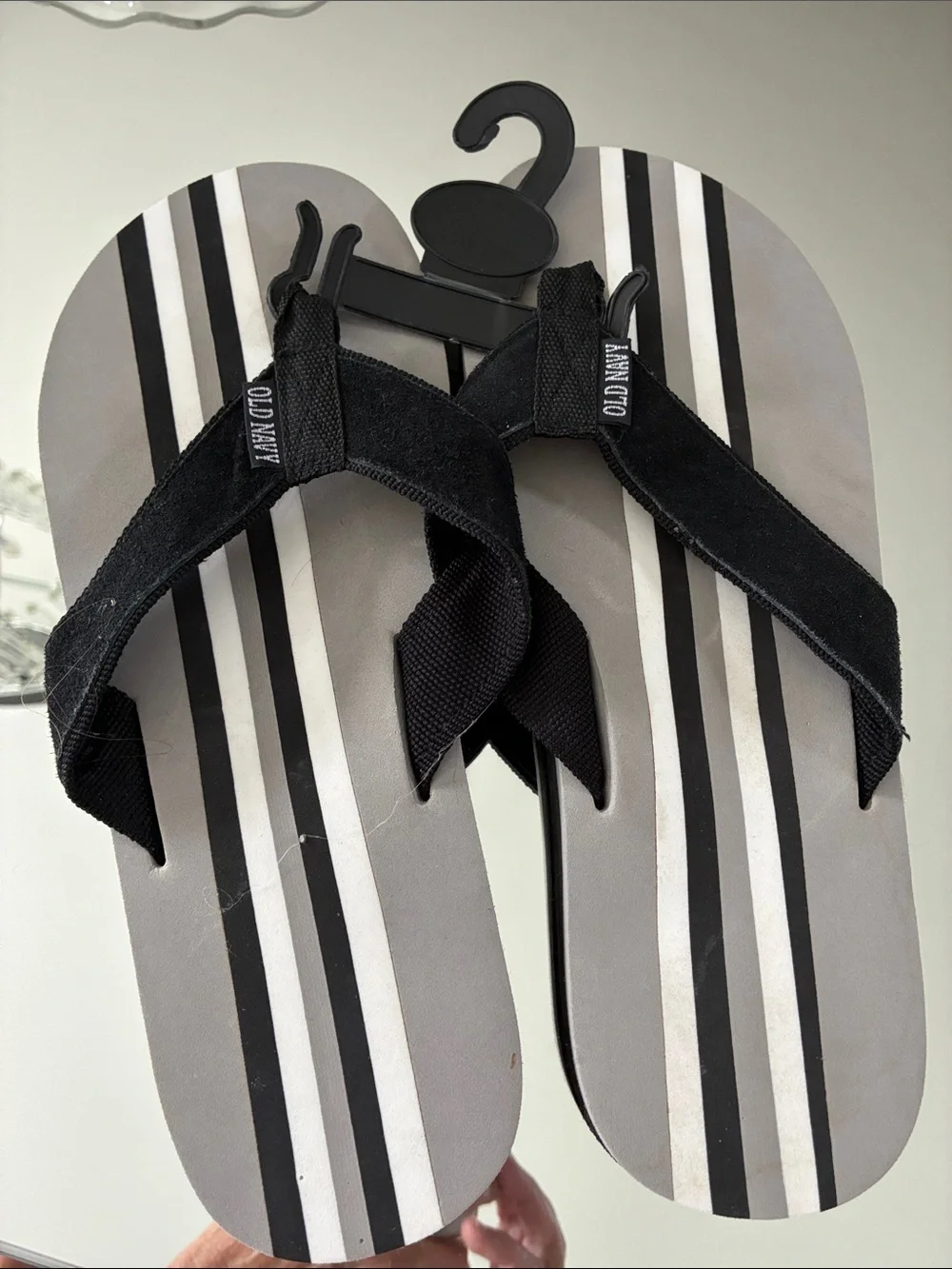Old Navy Black and Gray Striped Flip-Flops